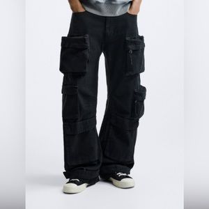 Zara Utility Pocket Jeans, Color: Jet Black (color is not available anymore)